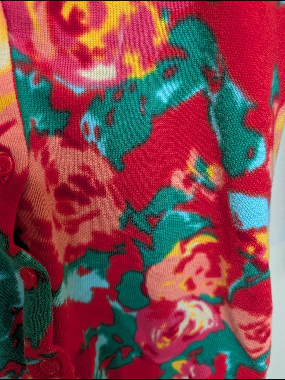 Isaac Mizrahi Live! Red Floral Cardigan Women's Size XS Button Front 3/4 Sleeve